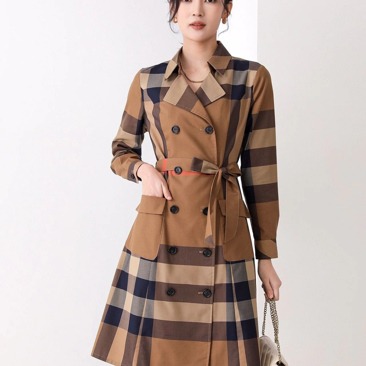 New fashionable waistband striped long sleeved dress 1024022606