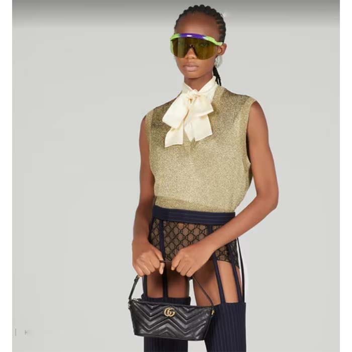 Gucci Women GG Marmont Shoulder Bag Black Matelassé Chevron Leather Double G