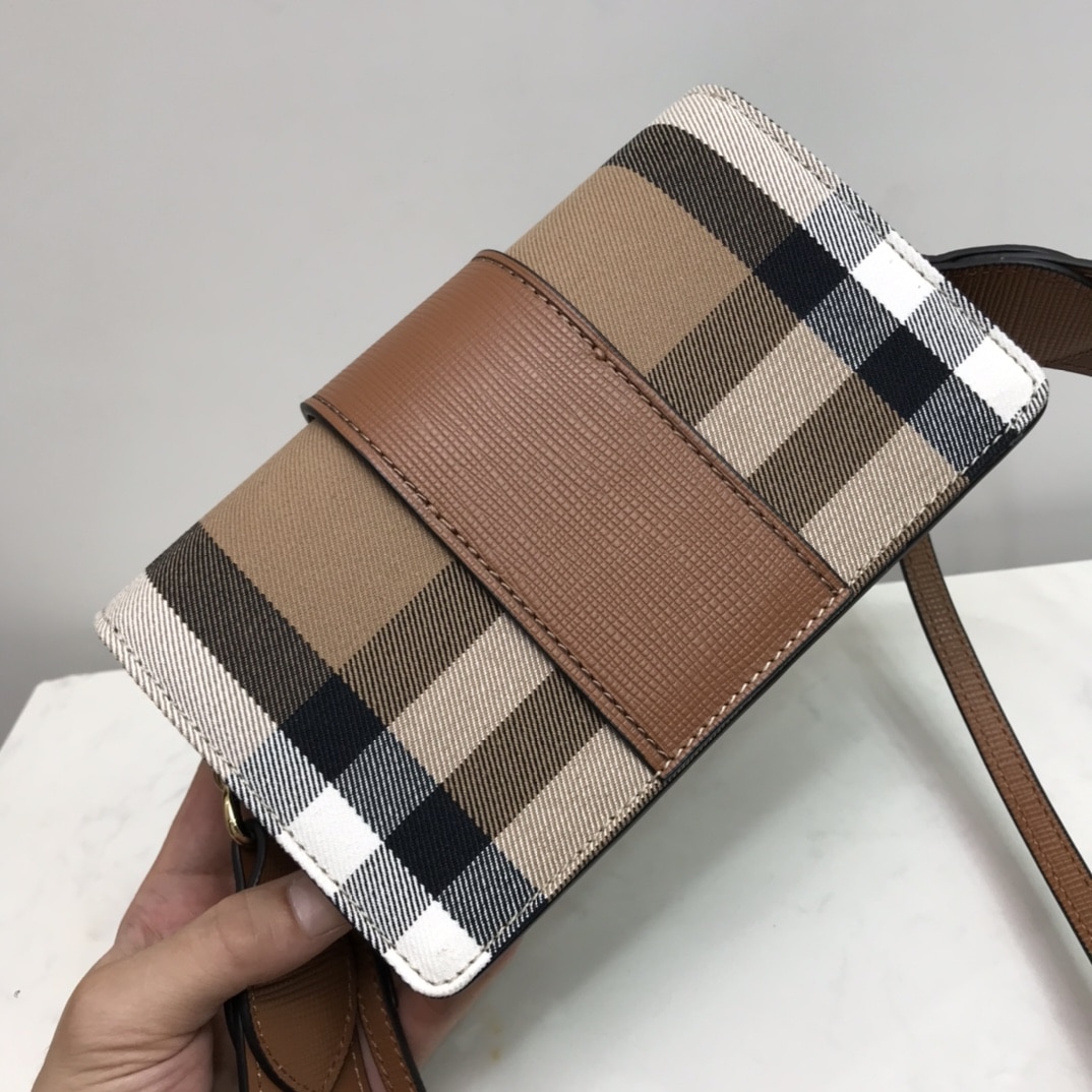 BBR Small Bridle House Check And Buckle Crossbody Brown For Women  0425022510