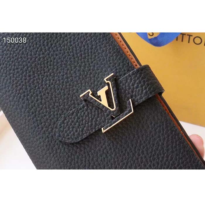 Louis Vuitton LV Unisex Vertical Wallet Black Arizona Taurillon Cowhide Leather
