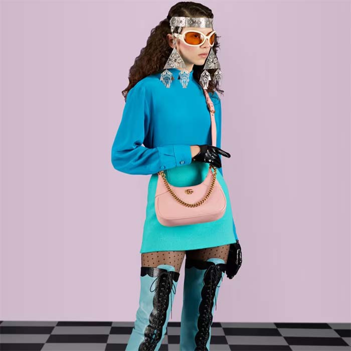 Gucci Women GG Aphrodite Small Shoulder Bag Light Pink Soft Leather Double G