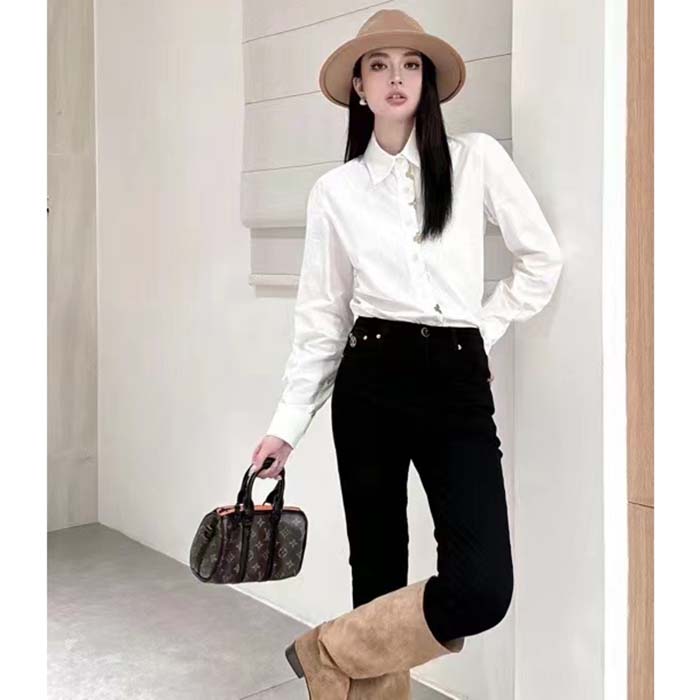 Louis Vuitton Women LV NIGHT Monogram Accent Shirt Cotton Polyamide Elastane Optical White