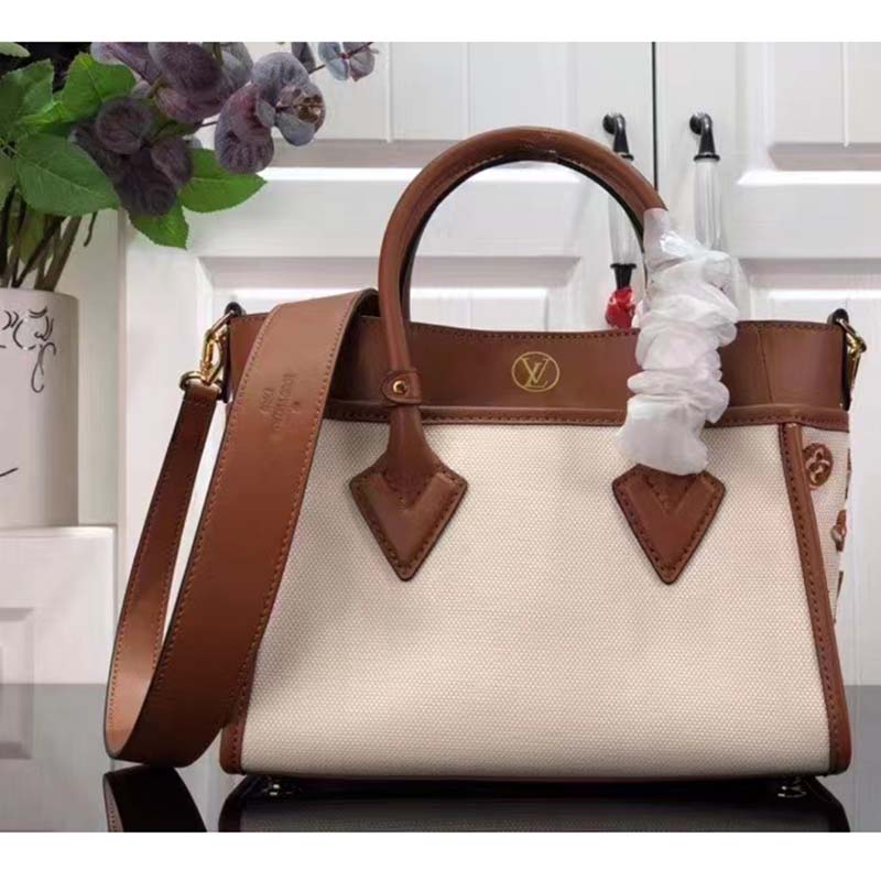 Louis Vuitton Women On My Side PM Tote Bag Brown Canvas Smooth Cowhide