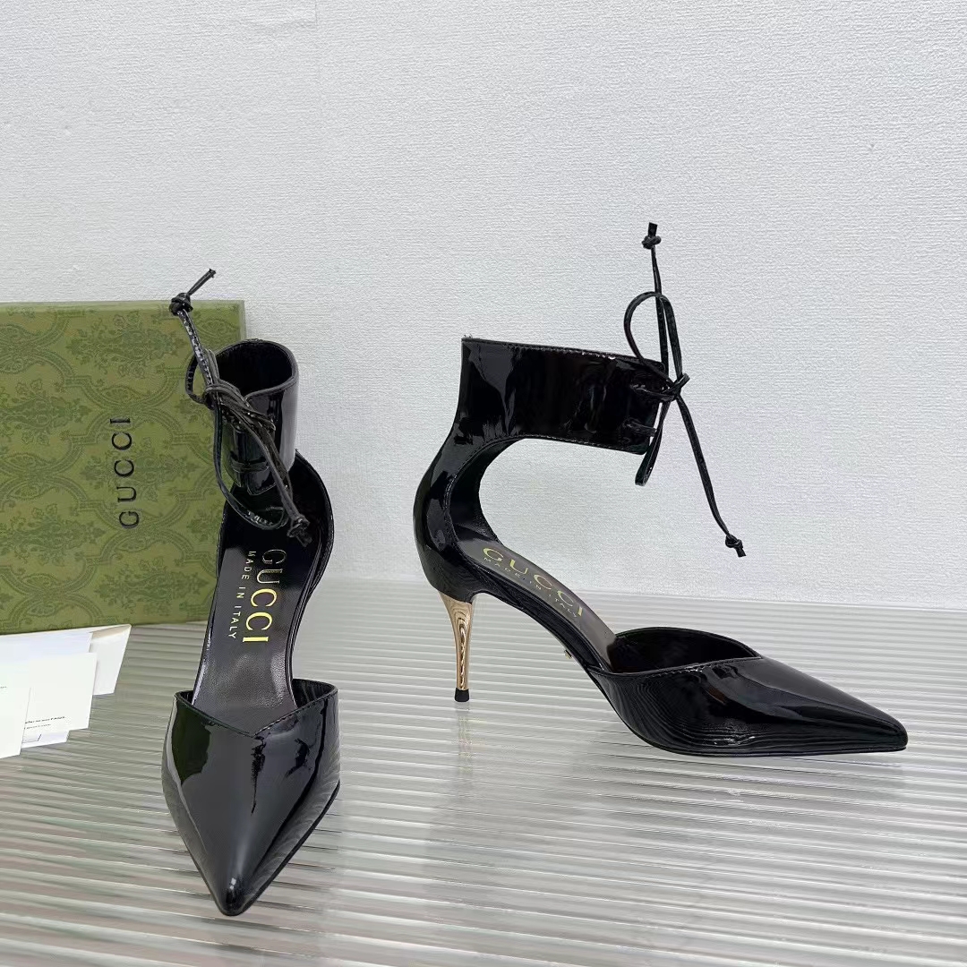 Gucci Women GG High Heel Patent Pump Black Patent Leather 10 CM Heel