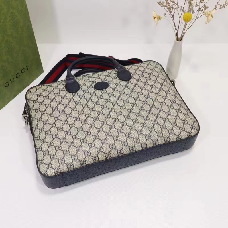 Gucci Unisex Business Case Interlocking G Blue Beige GG Supreme Canvas