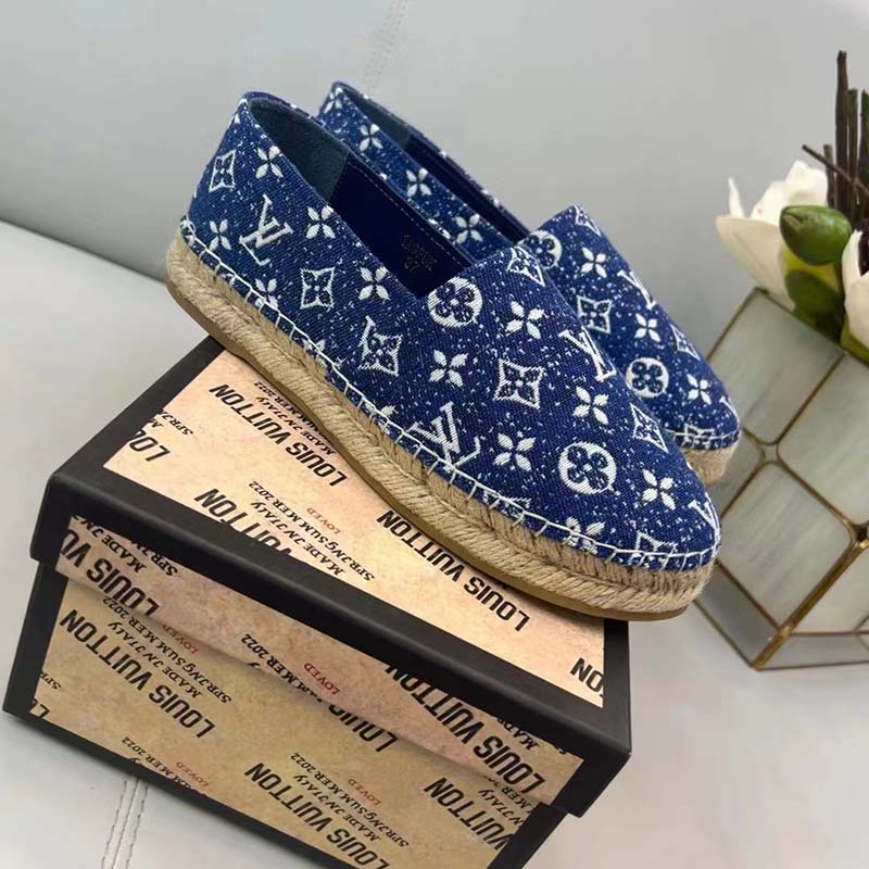Louis Vuitton LV Women Starboard Flat Espadrille Navy Blue Monogram Denim Rope Rubber