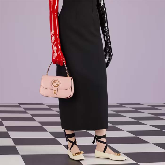 Gucci Women GG Blondie Top-Handle Bag Light Pink Leather Round Interlocking G