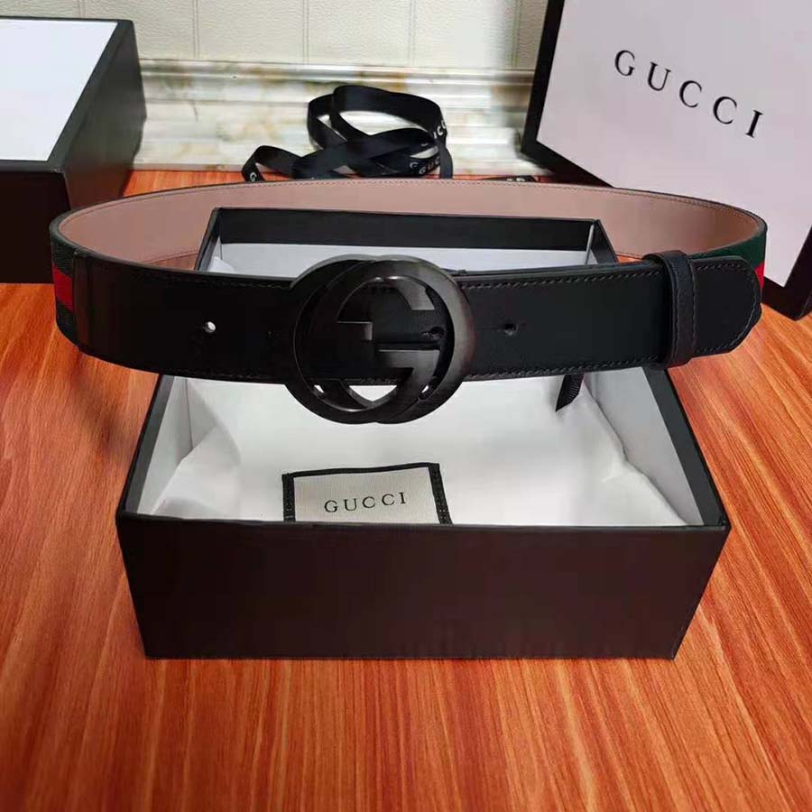Gucci Unisex GG Web Belt with G Buckle in Green and Red Web
