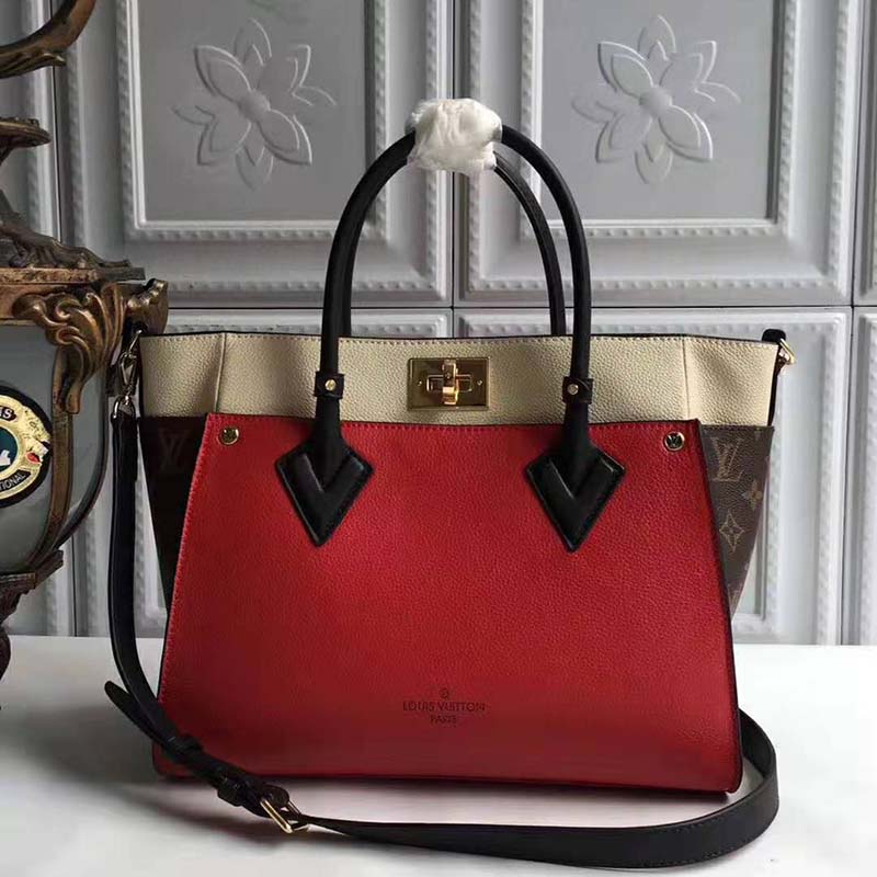 Louis Vuitton LV Women On My Side Bag in Small-Grained Calf Leather-Red