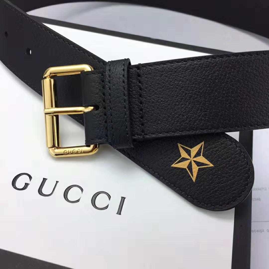 Gucci Unisex Belt with Bees and Stars Bet in Black Metal-Free Tanned Leather