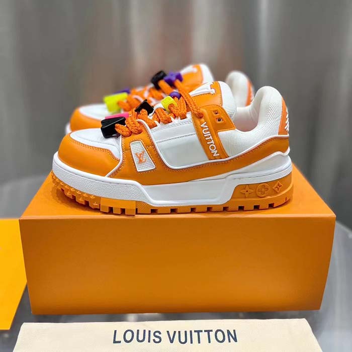 Louis Vuitton Unisex LV Trainer Maxi Sneaker Orange Mix of Materials Rubber