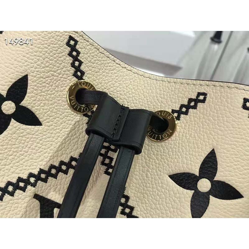 Louis Vuitton LV Women NéoNoé MM Bucket Bag Beige Embroidered Embossed Grained Cowhide