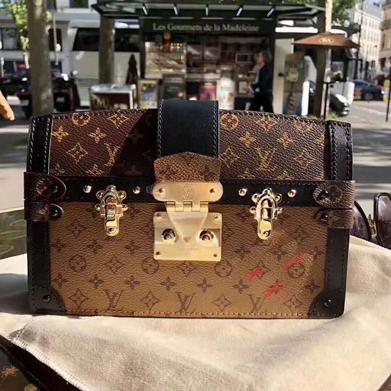 Louis Vuitton LV Women Trunk Clutch Handbag in Monogram and Monogram Reverse Canvas