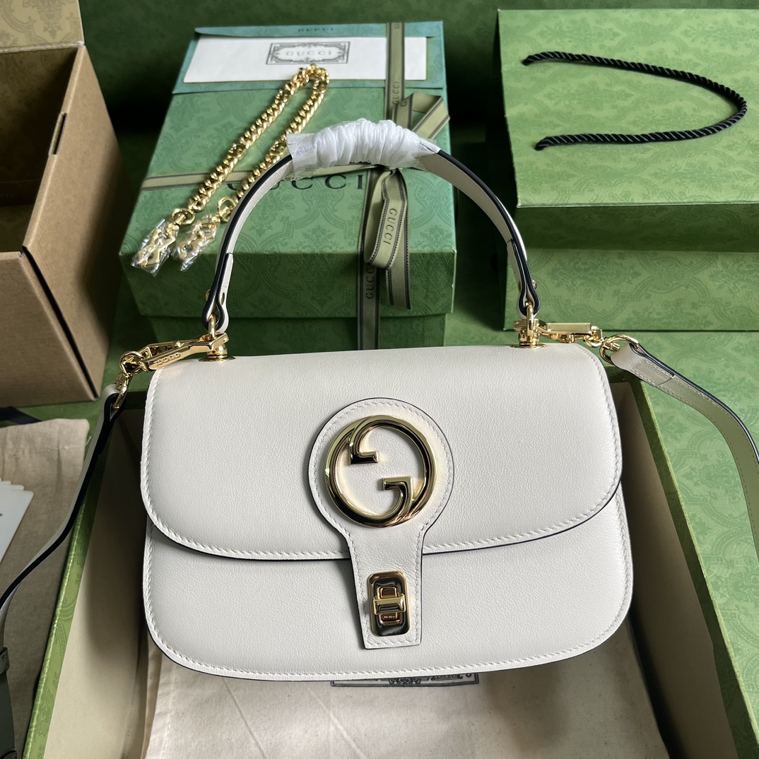 Gucci Women GG Blondie Top-Handle Bag White Leather Round Interlocking G