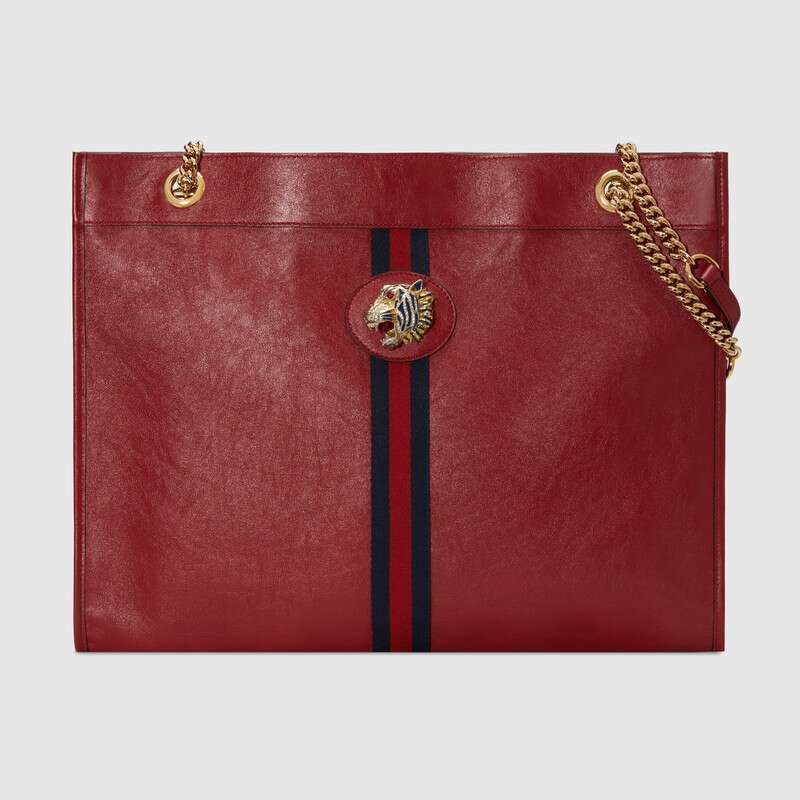 Gucci GG Women Rajah Large Tote Bag in Cerise Leather