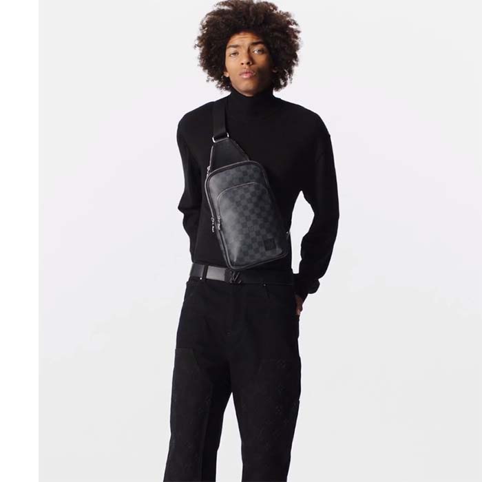 Louis Vuitton LV Unisex Avenue Sling Bag Grey Damier Graphite Coated Canvas Cowhide