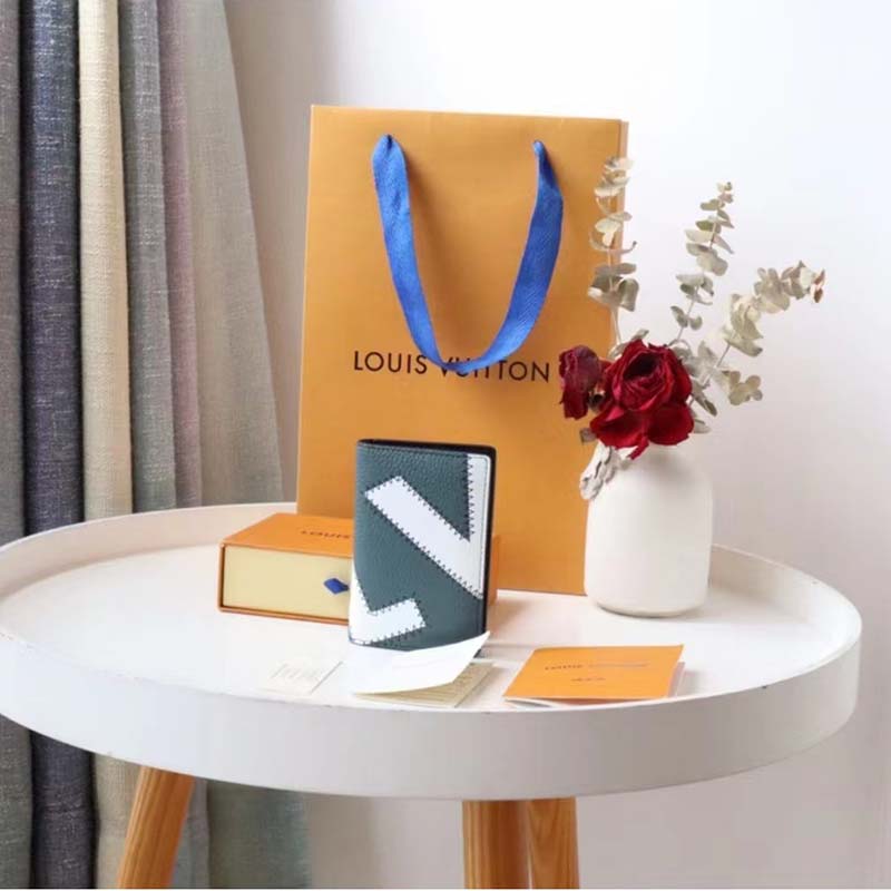 Louis Vuitton LV Unisex Pocket Organizer Wallet Blue Taurillon Cowhide Leather