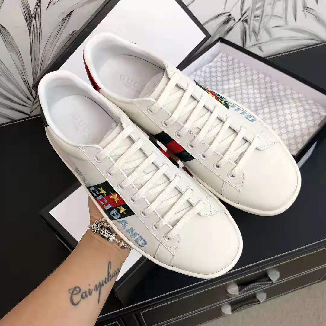Gucci Unisex Ace Sneaker with Gucci Band-White
