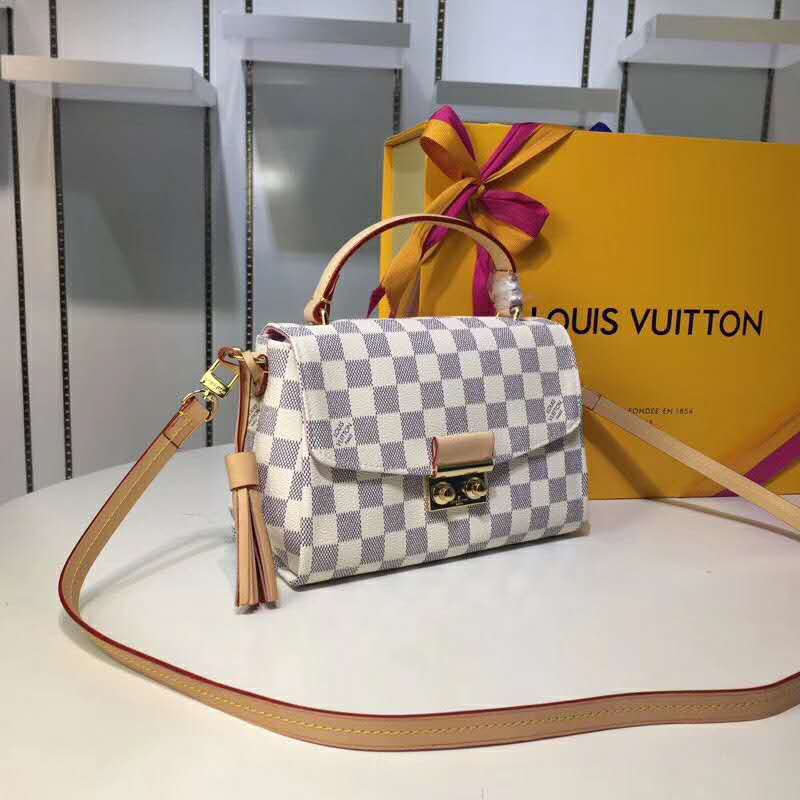 Louis Vuitton LV Women Croisette Handbag in Damier Azur Coasted Canvas-Sandy