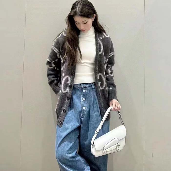 Gucci Women Reversible GG Mohair Cardigan Wool V-Neck Front Pockets