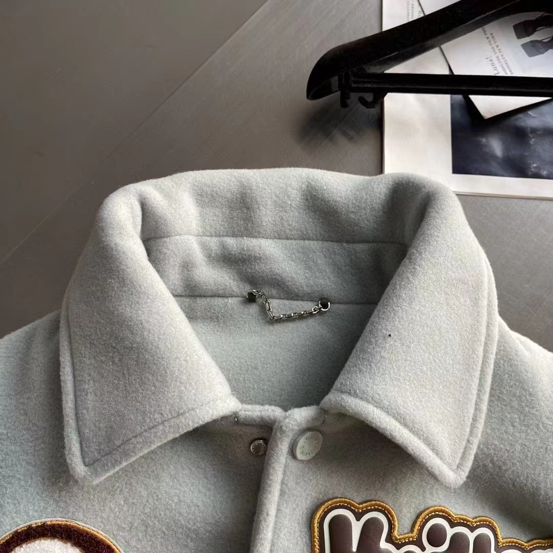 Louis Vuitton Women LV Varsity Leather Blouson Cropped Fit Epi Leather Sleeves Shirt Collar Cotton Wool