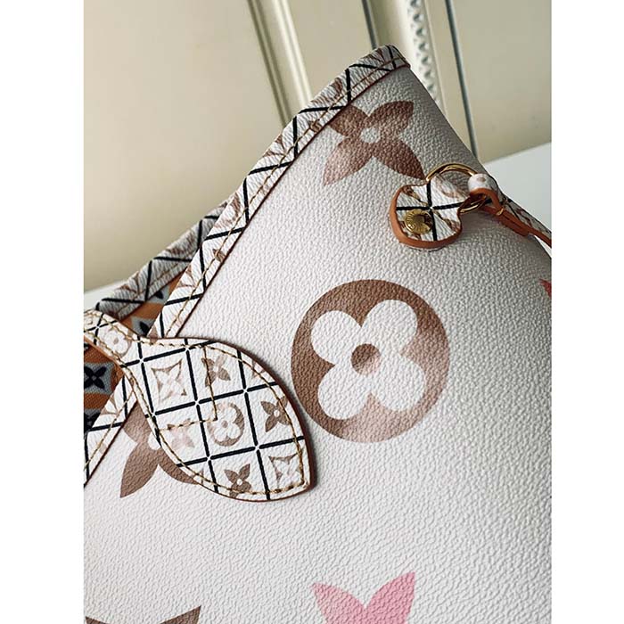 Louis Vuitton LV Unisex Neverfull MM Beige Monogram Coated Canvas Textile Lining