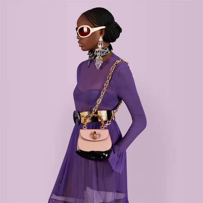 Gucci Women Bamboo 1947 Mini Top Handle Bag Light Pink Patent Leather