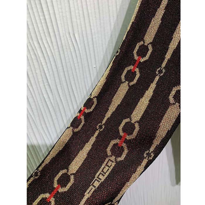 Gucci GG Women Lamé Horsebit Jacquard Cardigan Brown V-Neck