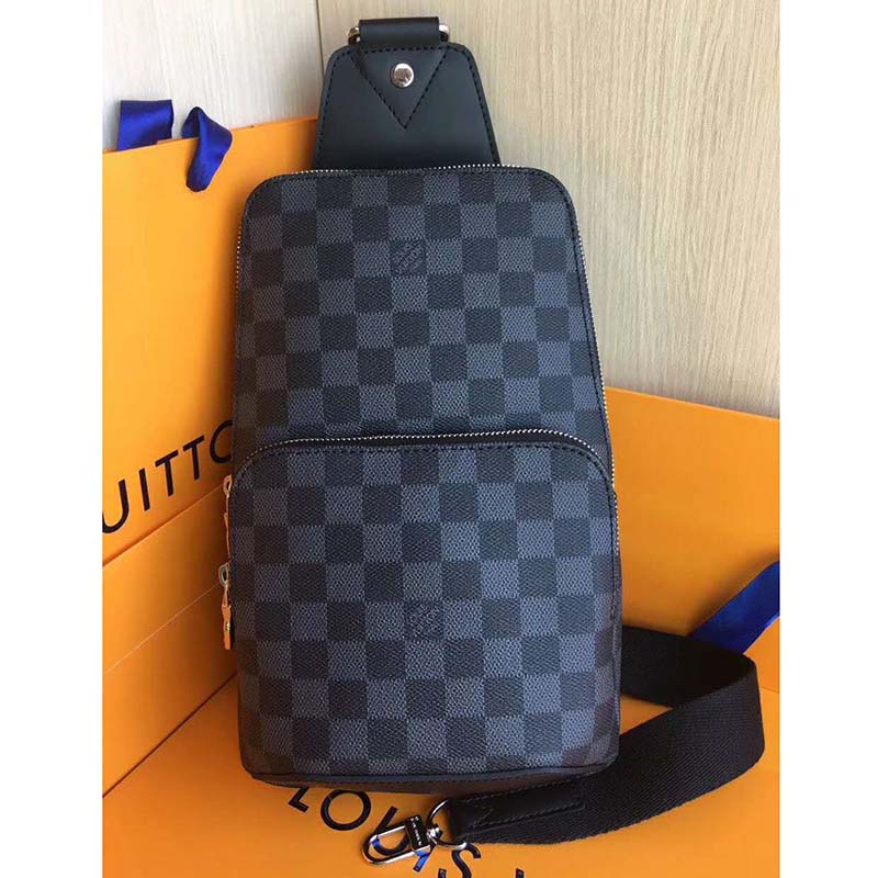 Louis Vuitton LV Men Avenue Sling Bag in Coated Damier Graphique Canvas-Grey
