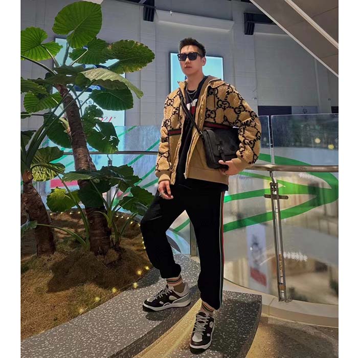 Gucci Men Maxi GG Wool Jersey Jacket Beige Black Polyamide Polyester