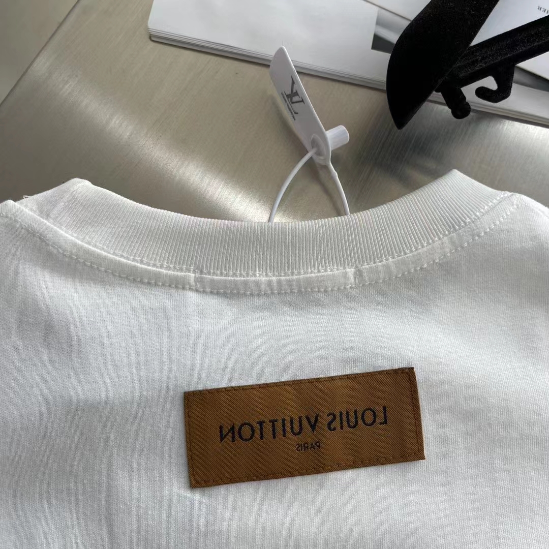 Louis Vuitton Women Printed Cotton T-Shirt Show Fit Ribbed Collar Milky White