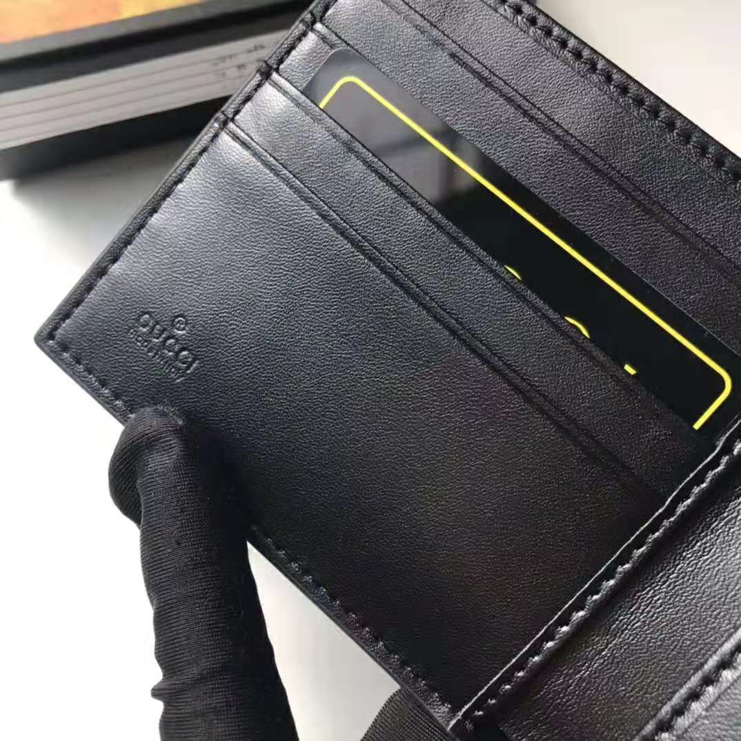 Gucci GG Men GG Wallet with Tiger Print in Black/Grey GG Supreme Canvas
