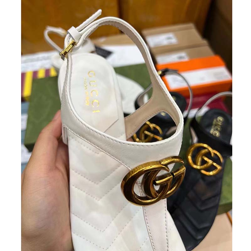 Gucci Women GG Double G Sandal White Leather Sole Double G 5 Cm Heel