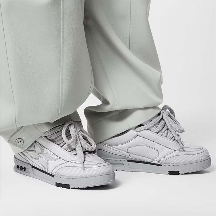 Louis Vuitton Unisex LV Skate Sneaker Grey Grained Calf Leather Rubber Outsole