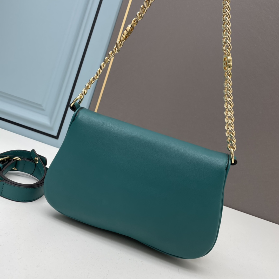 Gucci Women GG Blondie Shoulder Bag Deep Blue Suede Interlocking G