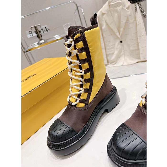 Fendi Women FF Domino Biker Boots Yellow Nylon Polyamide Polyester