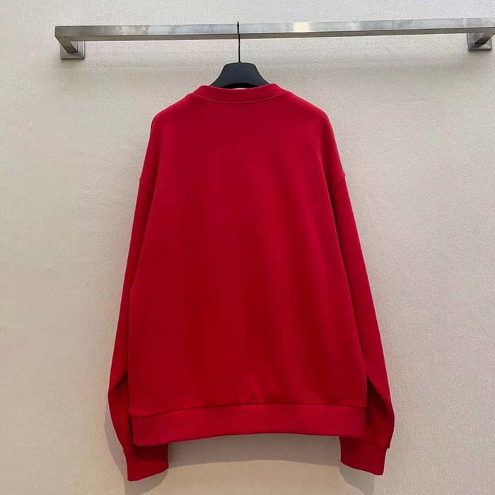 Gucci Men GG Cotton Jersey Sweatshirt 1921 Embroidery Red Crewneck Dropped Shoulder Style ‎768530 XJF3O 6429