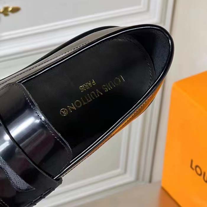 Louis Vuitton LV Men Vendome Flex Loafer Black Waxed Calf Leather Monogram Canvas