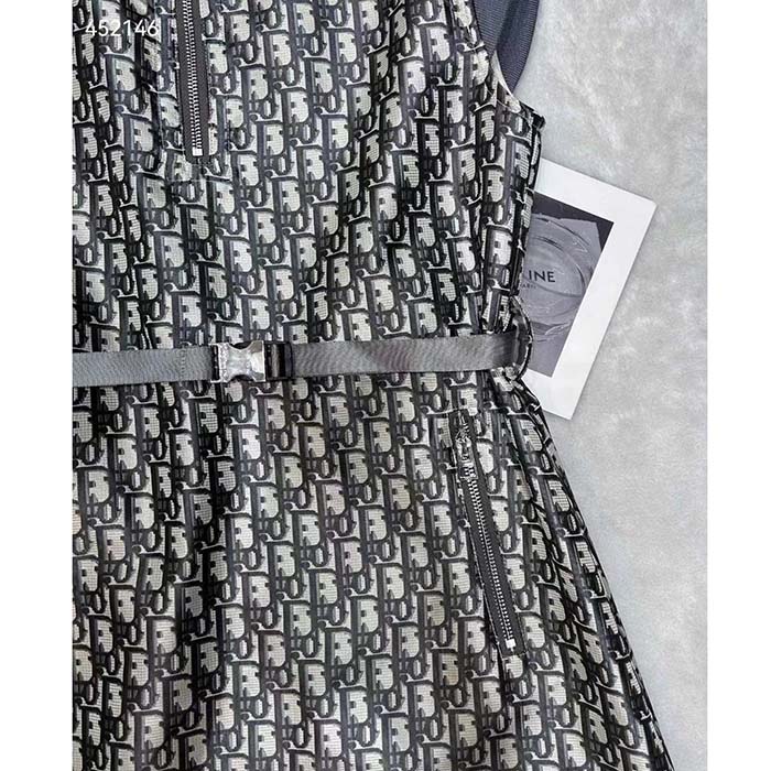 Dior Women CD Belted Dress Gray Technical Taffeta Jacquard Dior Oblique Motif Reference: 417R92A2970_X8854
