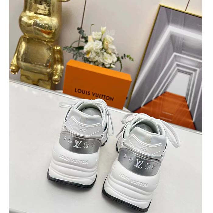 Louis Vuitton LV Unisex Run 55 Sneaker Denim Blue Monogram Denim Lifted Rubber