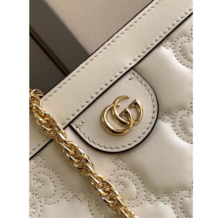 Gucci Women GG Matelassé Leather Small Bag Beige Double G
