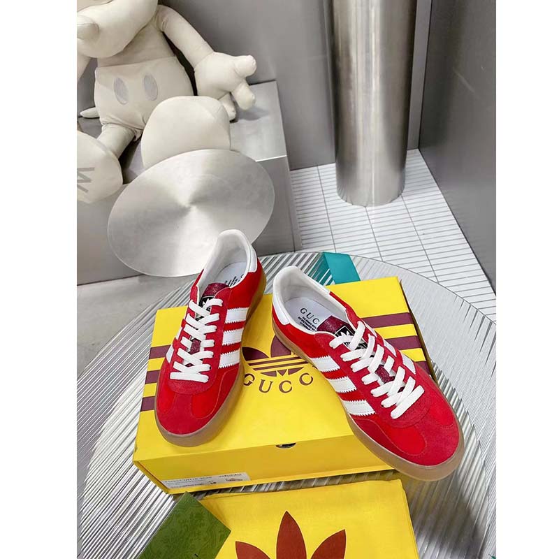 Gucci Unisex Adidas x Gucci Gazelle Sneaker Red Suede Trefoil Embossed