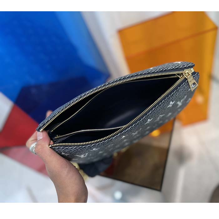 Louis Vuitton LV Women Coussin PM Handbag Blue Lambskin Cowhide Leather Zip Closure