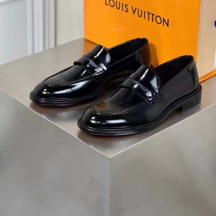 Louis Vuitton LV Men Vendome Flex Loafer Black Waxed Calf Leather Monogram Canvas