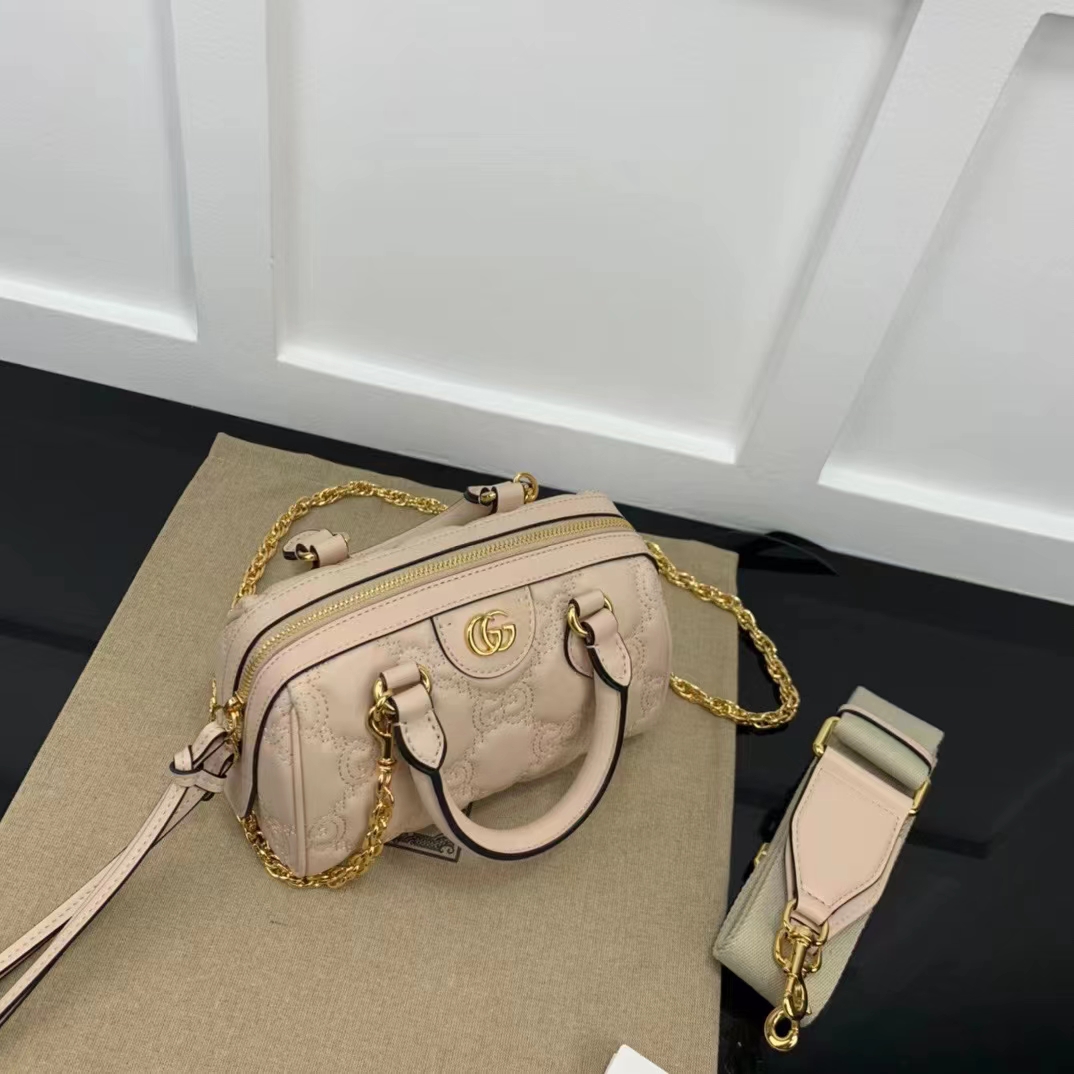 Gucci Women Matelassé Leather Top Handle Bag Beige GG Matelassé Leather Double G