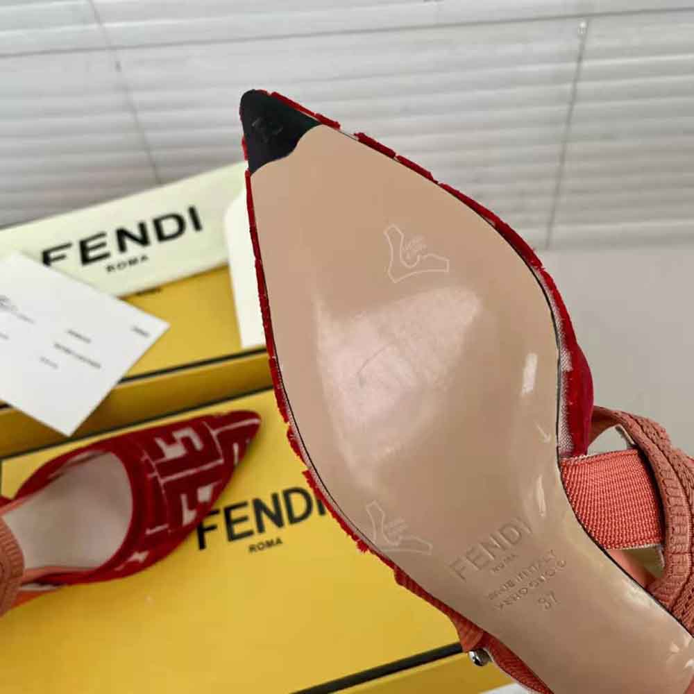 Fendi Women Colibri Red Micromesh Slingbacks with a Medium Heel