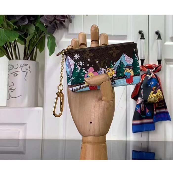 Louis Vuitton LV Unisex Key Pouch Pink Monogram Coated Canvas Grained Cowhide Leather