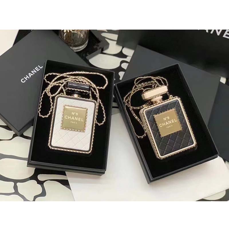 Chanel Women CC Evening Bag Lambskin Plexi Gold-Tone Metal Black White