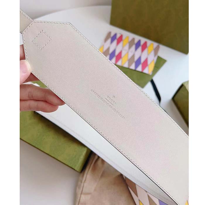 Gucci Unisex GG Marmont Wide Belt White Leather Double G 6.9 CM Width