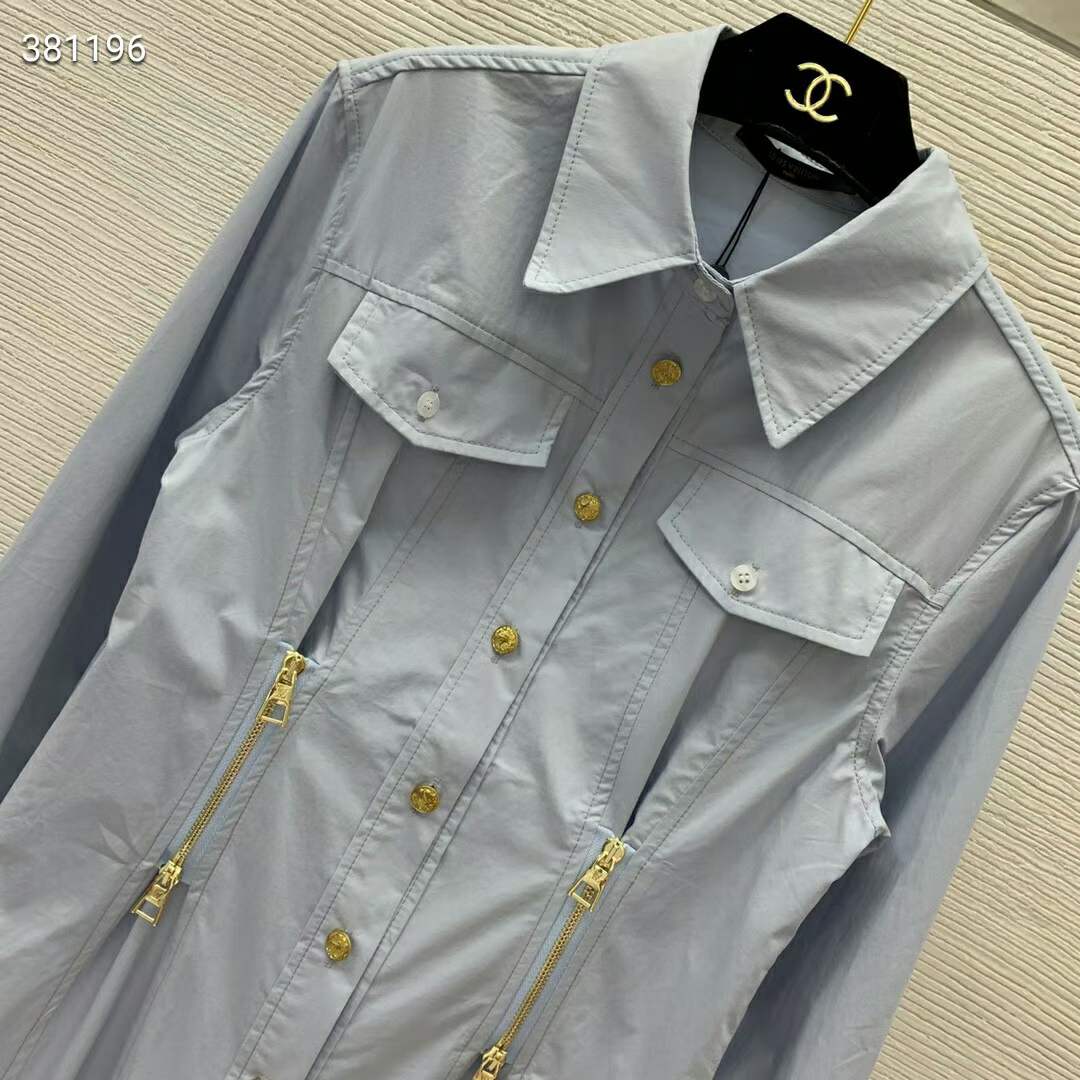 Louis Vuitton Women LV Zipper Waist Shirt Dress Cotton Blue Regular Fit 1AFDF8